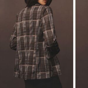 Anthropologie Blue and Brown Blazer Structured Suit Jacket